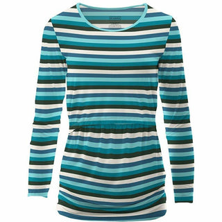 KicKee Pants Womens Print Long Sleeve Nursing Tee Shirt - Ice Multi Stripe