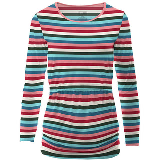 KicKee Pants Womens Print Long Sleeve Nursing Tee Shirt - Snowball Multi Stripe
