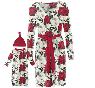 KicKee Pants Womens Print Maternity/Nursing Robe and Layette Gown Set - Christmas Floral