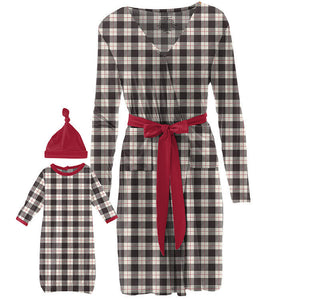 KicKee Pants Womens Print Maternity/Nursing Robe and Layette Gown Set - Midnight Holiday Plaid
