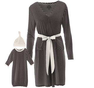 KicKee Pants Womens Print Maternity/Nursing Robe and Layette Gown Set - Midnight Tiny Snowflakes