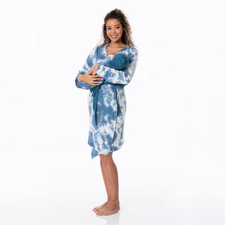 KicKee Pants Women's Print Mid Length Lounge Robe & Layette Gown Set - Deep Sea Tie Dye