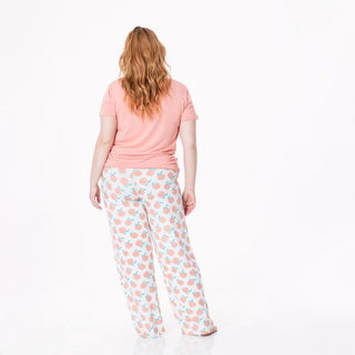 KicKee Pants Womens Print Short Sleeve Loosey Goosey Tee and Pajama Pants Set - Fresh Air Peaches