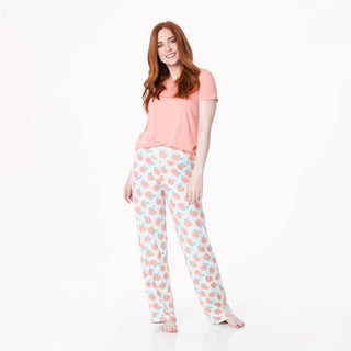 KicKee Pants Womens Print Short Sleeve Loosey Goosey Tee and Pajama Pants Set - Fresh Air Peaches