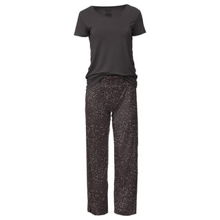 KicKee Pants Womens Print Short Sleeve Loosey Goosey Tee and Pajama Pants Set - Midnight Constellations