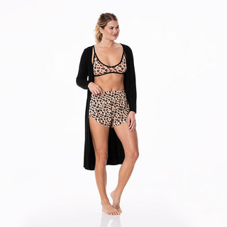 KicKee Pants Womens Print Sleeping Bra, Tulip Shorts and Duster Robe Set - Suede Cheetah 15ANV
