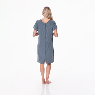 KicKee Pants Womens Solid Labor and Delivery Hospital Gown - Slate