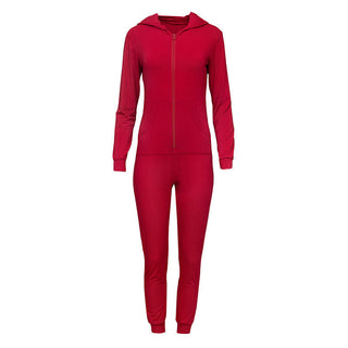 KicKee Pants Womens Solid Long Sleeve Jumpsuit with Hood - Crimson