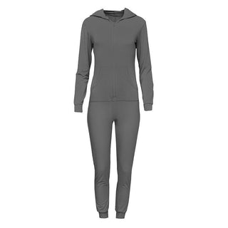 Women's Solid Bamboo Long Sleeve Jumpsuit with Hood - Pewter Jumpsuits & Rompers