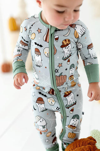 Kiki and Lulu Boy's Bamboo Convertible Footie Romper - IM JUST A SKATER BOO (Ghosts)