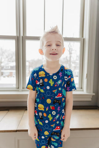 Kiki and Lulu Boys Toddler Short Sleeve Pajama Set with Shorts - Boy Stickers