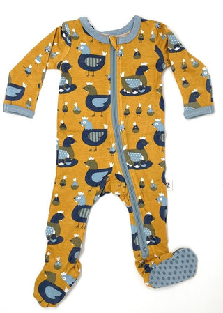 Kozi and Co Footie Pajama with Zipper - Yellow Hens