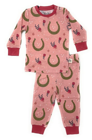 Kozi and Co Long Sleeve Pajama Sets - Pink Horseshoes