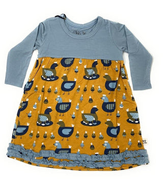 Long Sleeve Swing Dress - Yellow Hens Kozi and Co. Size: 2T