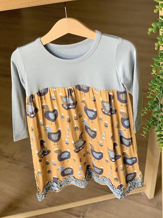 Long Sleeve Swing Dress - Yellow Hens Kozi and Co. Size: 2T