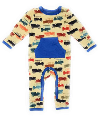 Kozi and Co Print Coverall Romper with Snaps - Vintage Cars