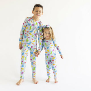 Macaron and Me Long Sleeve Pajama Set - Neon Dinos