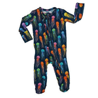 Zippered Footie Pajamas with Ruffles - Rainbow Jellies Baby & Toddler Sleepwear Muse Threads Size: Newborn