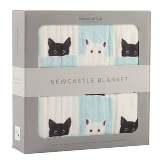 Newcastle Classics Peek-A-Boo Cats and White Bamboo Muslin Nursery Blanket