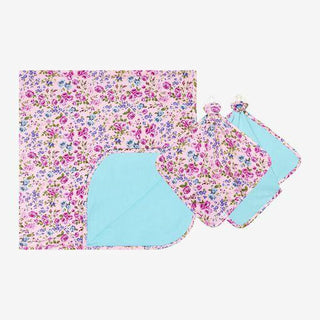 Posh Peanut Baby Girls Patoo and Lovey Blanket Set, Pixie Floral and Brook Blue - One Size