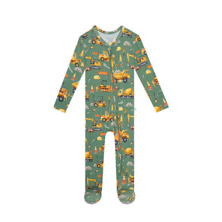 Posh Peanut Bamboo Footie with Zipper - Crawford (Construction Vehicles)