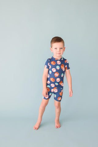 Posh Peanut Boys Basic Short Sleeve Pajama Set with Shorts - Homer Baseball