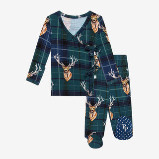 Boy's Long Sleeve Tie Front Kimono with Footed Legging Set, Beckford (Deer) Posh Peanut Size: 0-3 Months