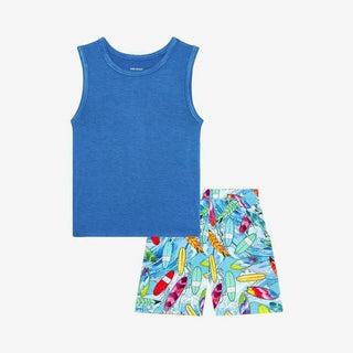 Boy's Bamboo Tank Top & Short Outfit Set - Wave (Surfboards) Posh Peanut Size: 2T