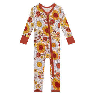 Posh Peanut Girl's Bamboo Convertible Footie Romper - Goldie (Floral)
