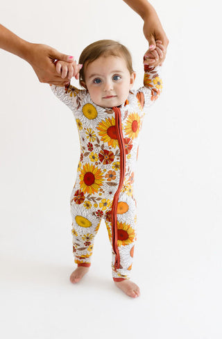 Posh Peanut Girl's Bamboo Convertible Footie Romper - Goldie (Floral)