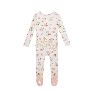 Posh Peanut Girl's Bamboo Ruffle Footie with Zipper - Clemence (Floral)