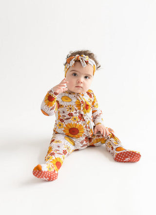 Posh Peanut Girl's Bamboo Ruffle Footie with Zipper - Goldie (Floral)