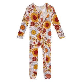Posh Peanut Girl's Bamboo Ruffle Footie with Zipper - Goldie (Floral)