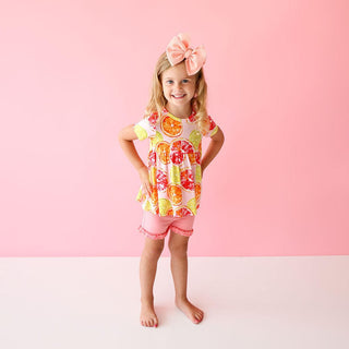 Girl's Bamboo Basic Short Sleeve Peplum Top & Ruffled Short - Citrine (Citrus Fruits) Baby & Toddler Outfits