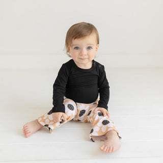 Posh Peanut Girl's Long Sleeve Basic Bodysuit and Bell Bottom Pants Outfit Set - Reagan (Floral)