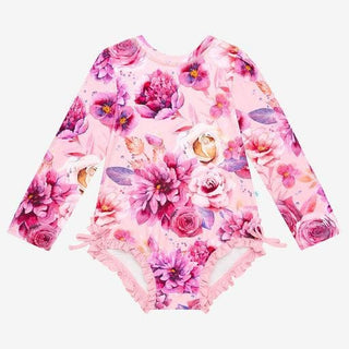 Girl's Long Sleeve Ruffled Rash Guard Swimsuit - Amira (Floral) Baby & Toddler Swimwear