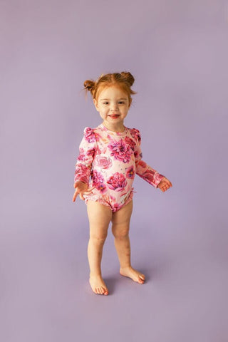 Girl's Long Sleeve Ruffled Rash Guard Swimsuit - Amira (Floral) Baby & Toddler Swimwear