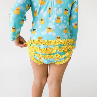 Posh Peanut Girls Long Sleeve Ruffled Rash Guard Swimsuit - Ducky Ducks