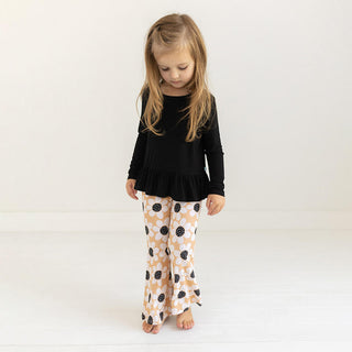 Posh Peanut Girl's Long Sleeve Ruffled T-Shirt and Bell Bottom Pants Outfit Set - Reagan (Floral)