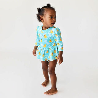 Posh Peanut Girls Long Sleeve Twirl Skirt Rash Guard Swimsuit - Ducky Ducks