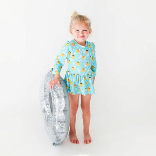 Girl's Long Sleeve Twirl Skirt Rash Guard Swimsuit - Ducky (Ducks) Baby & Toddler Swimwear