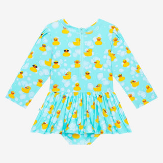 Girl's Long Sleeve Twirl Skirt Rash Guard Swimsuit - Ducky (Ducks) Baby & Toddler Swimwear