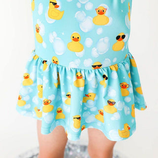Girl's Long Sleeve Twirl Skirt Rash Guard Swimsuit - Ducky (Ducks) Baby & Toddler Swimwear
