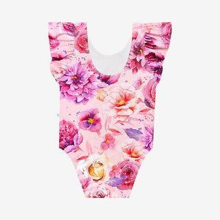 Girl's One Piece Basic Ruffled Cap Sleeve Swimsuit - Amira (Floral) Baby & Toddler Swimwear