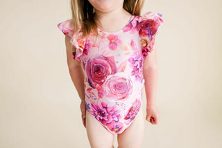 Girl's One Piece Basic Ruffled Cap Sleeve Swimsuit - Amira (Floral) Baby & Toddler Swimwear