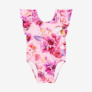 Girl's One Piece Basic Ruffled Cap Sleeve Swimsuit - Amira (Floral) Baby & Toddler Swimwear