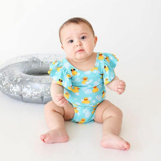 Girl's One Piece Basic Ruffled Cap Sleeve Swimsuit - Ducky (Ducks) Baby & Toddler Swimwear