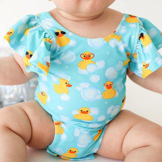 Girl's One Piece Basic Ruffled Cap Sleeve Swimsuit - Ducky (Ducks) Baby & Toddler Swimwear