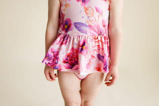 Posh Peanut Girls One Piece Twirl Skirt Swimsuit - Amira Floral