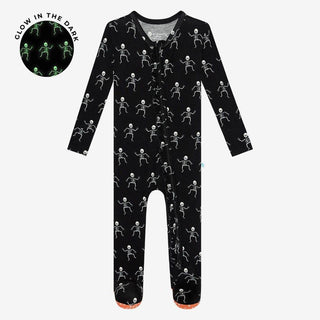 Posh Peanut Girl's Ruffle Footie with Zipper - Dancing Skelly